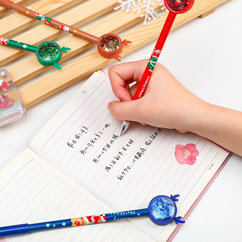 Wholesale Plastic Christmas Elk Sequin Water Based Pen Ballpoint Pen